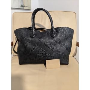 Burberry Black Leather Plaid Satchel